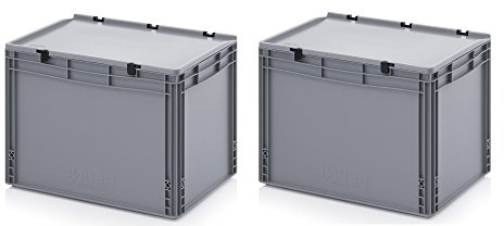 Auer Packaging 2x Eurobehälter 60 x 40 x 43,5 mit Scharnierdeckel inkl. gratis Zollstock 2er Set