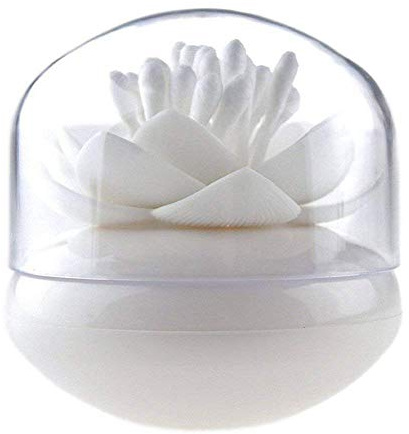 Bloss Lotus Cotton Swab Holder Q-tip Holders Cottons Bud Holder Stylish Birthday Gift Cotton Swab Box Beauty Toothpicks Holder Toothpick Case – White