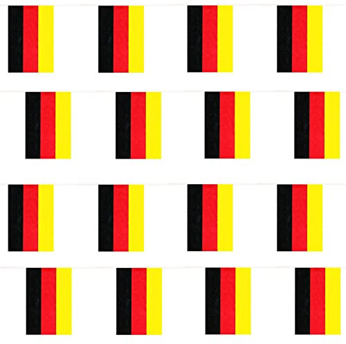 Guirlande de drapeaux allemands – 30 mètres de long – 20 cm x 14 cm – 25 drapeaux allemands / 10 m – Décorations sportives toutes saisons – Drapeaux européens de football