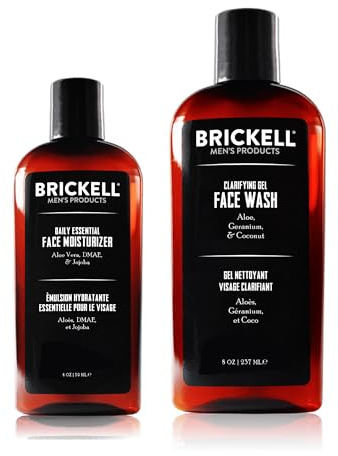 Brickell Men's Products – Rutina Esencial de Cuidado Facial Diario I - Gel Limpiador Facial y Loción Hidratante Facial, Natural y Orgánico, Sin Perfume