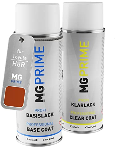 MG PRIME Autolack Sprühdosen Set für Toyota H8R Hot Lava Metallic/Inferno Orange Metallic Basislack Klarlack Spraydose 400ml