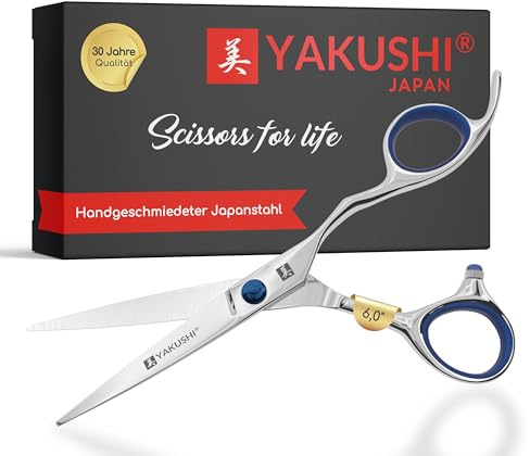 YAKUSHI BALANCE Haarschneideschere 6,0'' I Advanced-Line I Handgeschmiedete Schere aus High Precision Japanstahl I Rasiermesserscharfe Friseurschere mit Off-Set Form & Flachschraube