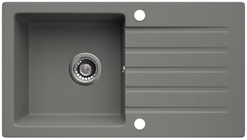 LINDBERGH® Küchen Granit-Spüle Grau MEG33 mit Siphon, Verbundstoffe Made in Germany, Spülen Küche Matt Küchenspüle Spülbecken Kitchen Waschbecken Sinks Einbauspüle, inkl. Imprägnierung