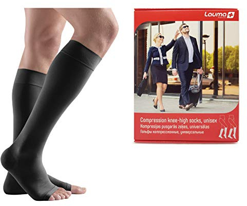 Lauma Medical Kompressionskniestrümpfe Klasse II Offene Spitze | 23–32 mmHg, Silikon-Haftstreifen, Offene Spitze, Für Reisen & Alltag, Graduierte Kompression