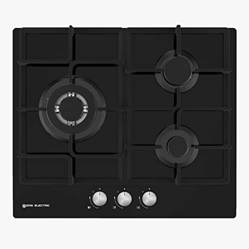 EAS ELECTRIC SMART TECHNOLOGY | EMH364CGB | Encimera de gas Negra | Color Negro | 60 cm | Gas butano y gas natural | Autoencendido | Control mecánico | Válvula FFD | 3 fuegos