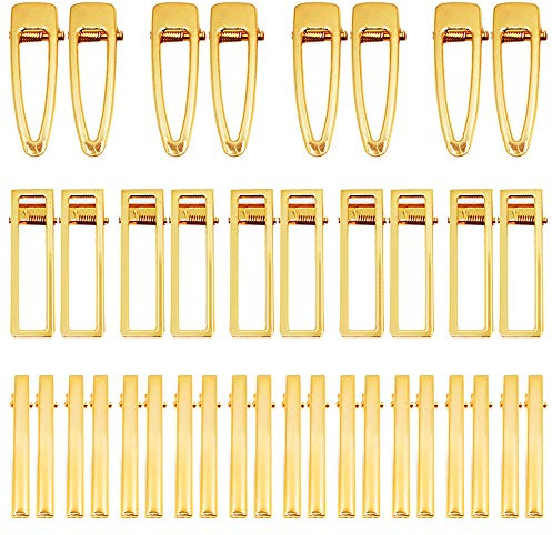 50 Stück Metall Haarspangen Set, 3 Stilen Metall Alligator Haarclips, Flacher Entenschnabel Haarspangen, Locken Fixieren Haarklammern für Mädchen Damen Stylen DIY Haarnadel Gussform Zubehör (Gold)