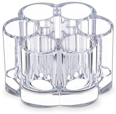 MOSIKER Acrylic Lipstick Holder,Small Flower Clear Compact Chapstick Lip Gloss Liner Nail Brush Organizer with 12 Slots | Compact vanity storage for lip balm, gloss tubes, mini brushes, and round cosmetic tubes up to balm size