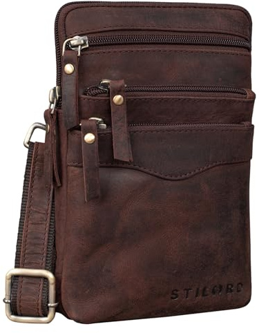 STILORD 'Aria' Brusttasche Leder klein multifunktional für Damen und Herren Gürteltasche Vintage Umhängetasche 8 Zoll, Farbe:montero - braun
