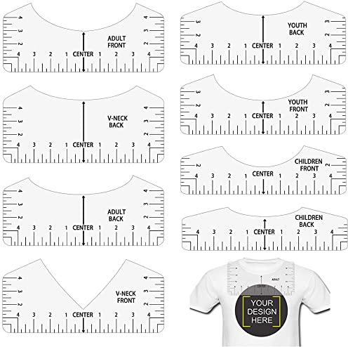 8 Stücke T-Shirt Lineal Guide，T-Shirt Ausrichtungslineal Tragbares Shirt Alignment Tool T-Shirt Platzierung Führung Lineal，für V-Ausschnitt Rundhals Ausschnitt Erwachsenen Jugend Design (weiß)