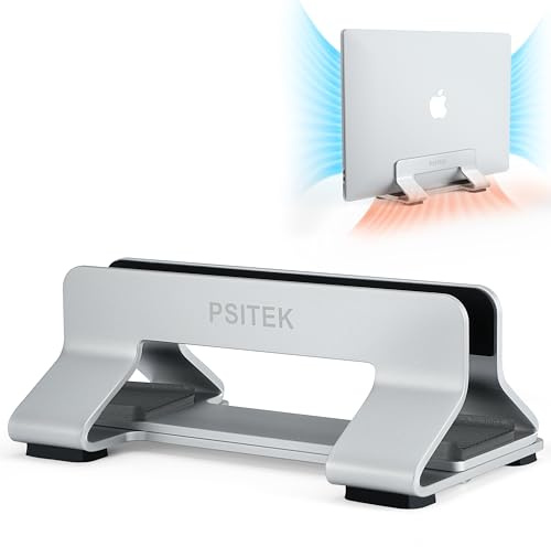 Psitek Aluminium Vertikal Bärbar dator Laptop Ställ Dock Hållare, Justerbar Spårbredd 12-42mm, Platsbesparande Vertikal Förvaring för MacBook och Laptops