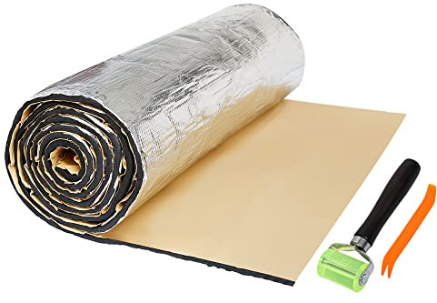 sourcing map Tapis d'isolant Phonique 6mm Voiture Porte Isolation Thermique Capot Moteur Coffre 100x60cm avec Outil Démontage Rouleau