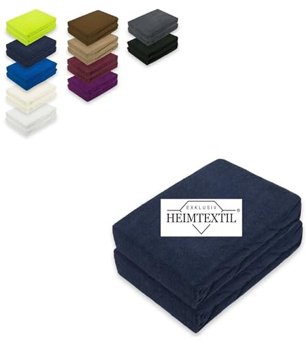 EXKLUSIV HEIMTEXTIL Doppelpack Marke Frottee Spannbettlaken 80% Baumwolle, 20% Polyester Öko - Tex Zertifiziert, Markenqualität, Matratzenhöhe bis 25 cm, Navyblau 90 x 200 cm