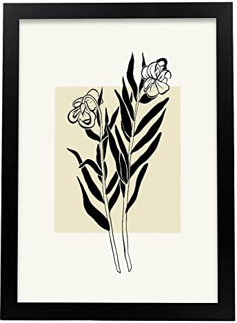 Nacnic Nerium Oleander Poster art, Size A3 Black frame. Ink style Print for the decoration of living room walls, bedrooms, offices...