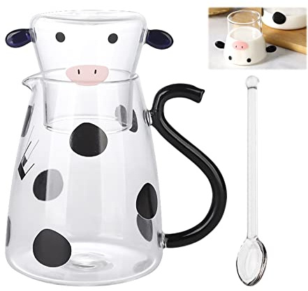 mumisuto Kreative Kuh-Design Glas Karaffe, 550ml, Multifunktions Hot Cold Wasserkaraffe Milchkännchen für Tee, Kaffee, Saft und Milchbehälter