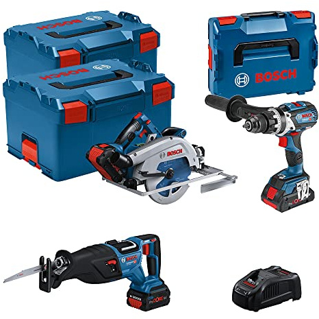 Bosch Professional 18V System Combo Kit: Akku Schlagbohrschrauber GSB18V-110 C+Akku Kreissäge GKS18V-68GC + Akku Säbelsäge GSA18V-28 (inkl. 1x AkkuProCORE4.0Ah, 2x Akku ProCORE 5.5Ah, Ladegerät)