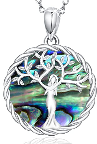Baum Des Lebens Halskette 925 Sterling Silber Lebensbaum Kette Abalone Muschel Halskette Lebensbaum Anhänger Halskette Geschenke für Mama Tochter Oma
