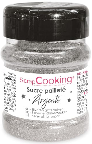 ScrapCooking - Sucre Pailleté Argent 160 g - Paillettes Sucrées Argentées - Poudre Alimentaire Comestible - Décoration Brillante pour Pâtisserie Bûche Cupcakes - 4804