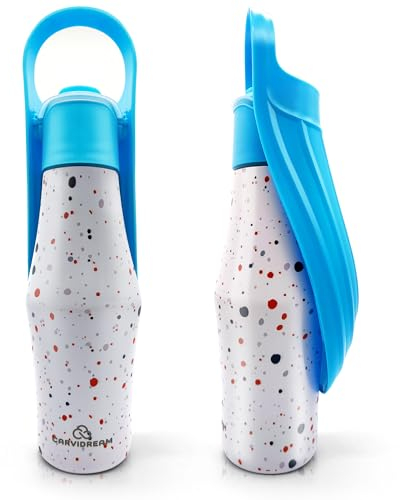 CARVIDREAM® Botella de Agua para Perros de Acero Inoxidable 750 ml. Bebedero Portátil Con Cuenco Plegable, Amplio y Profundo, Cómodo para Todos los Tamaños
