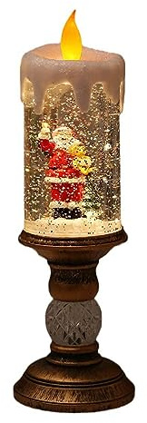 BEIJIALY Candele Natalizie con Globo di Neve, a Batteria Accese Senza Fiamma a Lume di Candela Globo di Neve con Acqua Vorticosa Candele Rotanti Scintillanti per Decorazioni Natalizie da(Tipo 1)