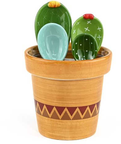 5-teiliges Keramik-Messlöffel-Set, Blumentopf-Messlöffel-Set, niedliche Messbecher und Löffel, Set für Zuhause, Küche, Trocken-, Nassmessung, Flüssigkeit, Lebensmittel, Salz, Zucker
