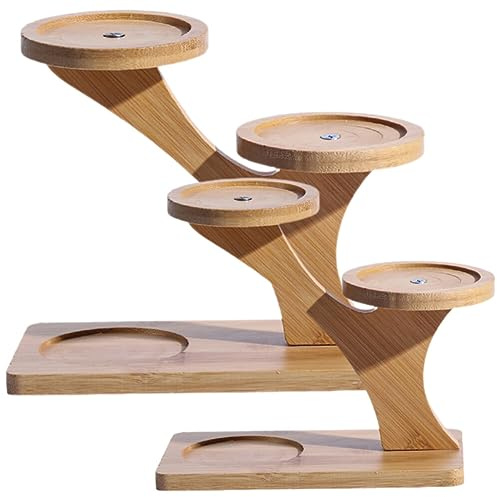 LIFKOME Bamboo Plant Stand Small Desktop Flowerpot Holder Multi-Layer Tabletop Plant Shelf for Succulent Pots Indoor Display