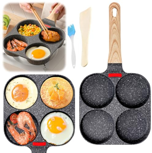 CEWROM Spiegeleipfanne, Pancake Pfanne Induktion, Eierpfanne 4 Loch, Pfannkuchenpfanne, Augenpfanne Antihaft-Aluminium Pfanne, für Spiegelei,Burger,Steaks, Hamburger, für Induktionsherd & Gasherd