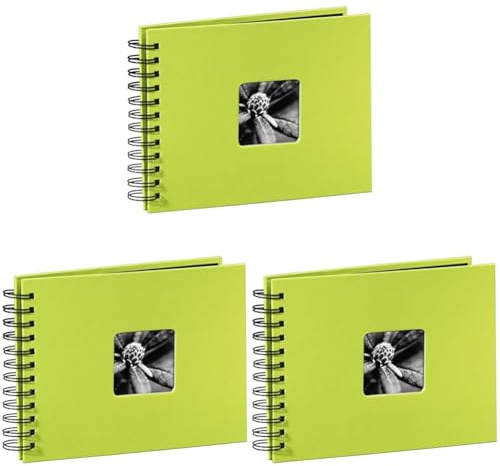 Hama Fotoalbum 24x17 cm (Spiral-Album mit 50 schwarzen Seiten, Fotobuch mit Pergamin-Trennblättern, Album zum Einkleben und Selbstgestalten) hellgrün (Packung mit 3)