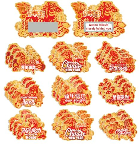 HOWAF 64PCS Chinese New Year Scratch Cards, Chinese New Year Cards 2026 Good Luck Scratch Off Card, Year of The Horse Fortune Card Gifts Crafts for Spring Festival
