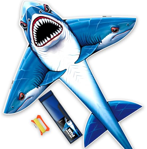 SGftre Cerf-volant requin de qualité impressionnante, facile à assembler et à voler, grande taille pour enfants et adultes, polyester indéchirable, voyage à la plage, cerf-volant débutant (requin à