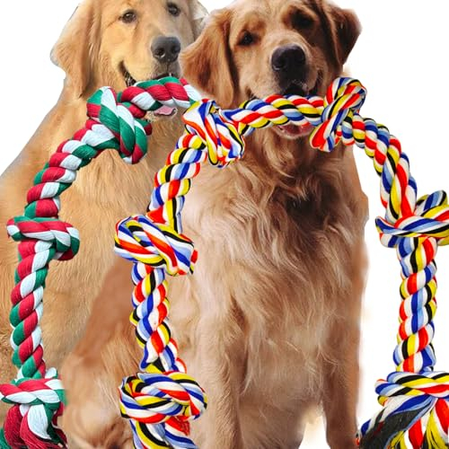 6 Knot 2 Pack Large Dog Rope Toys for Aggressive Chewer Heavy Duty Rope Durable Tough Chew Rope Tug of War Play Outdoor Indoor Chewing Tugging Rope Large Breed Pull Rope Big Dog Long Pulling Pitbull