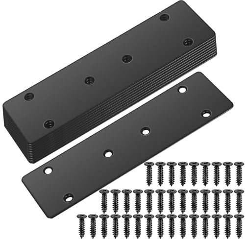 10 Pezzi Piastra Staffa Angolare Piatta in Acciaio Inox, Piastra di Giunzione Piatta, Piatta Staffa Fissaggio, Connettore di Riparazione per Sedie Tavoli da Pranzo Letti (Nero 170x48mm)