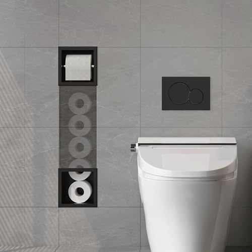 Neohomee Unterputz-Schrankmodul Edelstahl mit Toilettenpapierhalter Eingebaute Badezimmerschrank Schmal Toilettenschrank, 74 x 15 x 14 cm, Schwarz