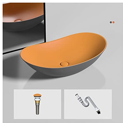 Fregadero de recipiente para encimera de baño Fregadero de recipiente ovalado Fregadero de baño de 20.4 x 12.5 Fregadero de tocador de recipiente de baño de cerámica mate con encimera ovalada con d