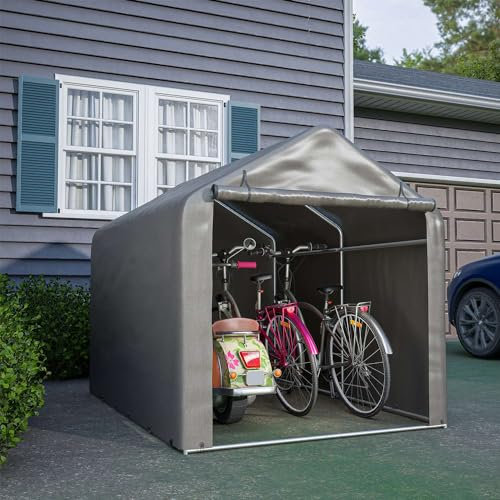 BIRCHTREE 2.2M*1.6M Garden Waterproof Anti-UV Bike Storage Tent Bicycle Motorcycle Shed Shelter Outdoor Backyard Steel Frame PE Cover Zipper Door Large Grey