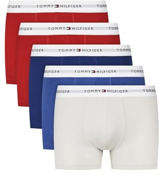 Tommy Hilfiger Calzoncillos bóxer Hombre Pack de 5 Trunks Classic Fit, Multicolor (Med Rd/LGH CST/Vrn BLU/Med Rd/WDG), L