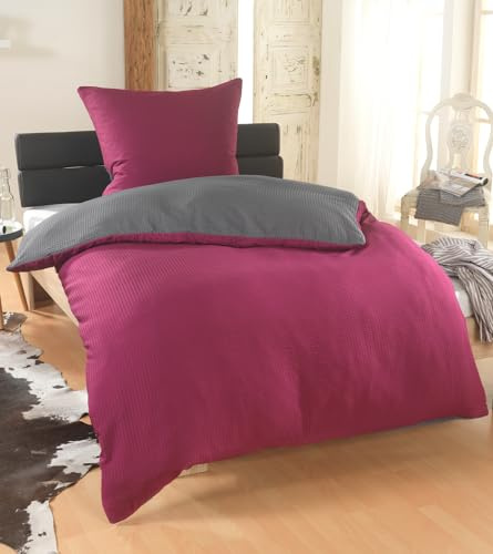 DreamHome Biancheria da letto double-face, in tinta unita, 2 pezzi, per copripiumino, federa 80 x 80, colore: grigio bordo, dimensioni: 155 x 220 cm