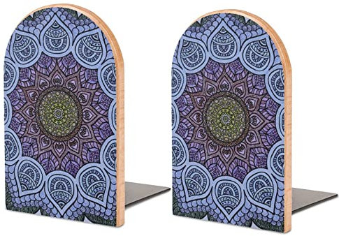 Geometrische Mandalas Holz-Buchstützen für Regal, schwerer Buchständer, Halter, Buchstützen, Dekorationen für Büro und Zuhause