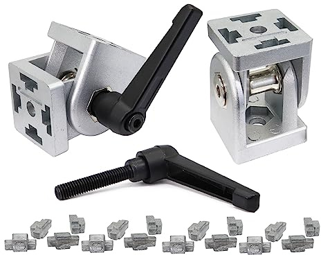 2er-set Gelenkverbinder Winkelverbinder für 4040 Aluprofil Nut 8 | Für 40x40 Nut-8-Profile: 180° schwenkbar, per Klemmhebel arretierbar; 16 Nutensteine für flexible Rahmenverbindungen.
