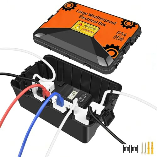 Large Outdoor Electrical Box Waterproof (31.75 x 21.59 x 12.7cm),NineLeaf IP54 Extension Cord Cover Weatherproof with 7 Cable Seal Entry,Protect Outlet, Plug, Timer, Power Strip, Holiday Light, Black