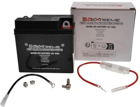 2EXTREME Motorrad Batterie 6N4B-2A 6V 4Ah kompatibel mit Yamaha DT50, DT175 | Maße 101 × 47 × 95 mm, wartungsfrei; kompatibel mit Yamaha DT250, RD50, RD80, Simson Schwalbe KR 51 50, Suzuki GT 80, TSX 50