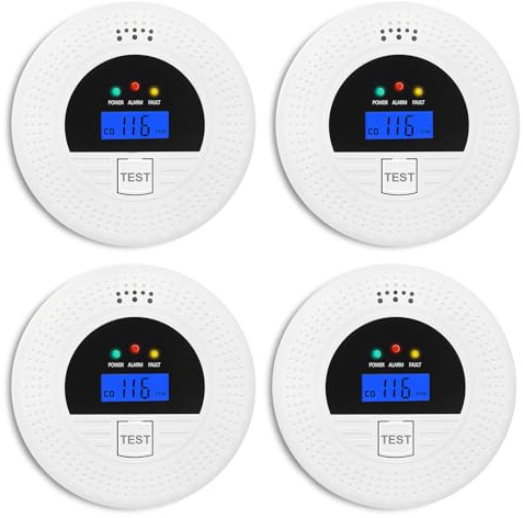 4-Pack, Smoke and Carbon Monoxide Detector, Smoke Detector Carbon Monoxide Detector Combo with Test Button, Digital Display, 85dB Alarm for Home and Office