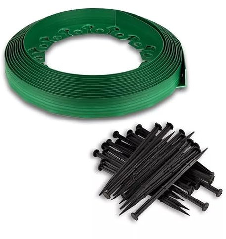 Lawn Garden Edging Border with Heavy-Duty Ground Stakes 10m Long and 5CM High Flexible Flower Bed Edge and Reinforced Plastic Pegs, Professional Landscape Dividers, All Weather Resistant (1, Green)