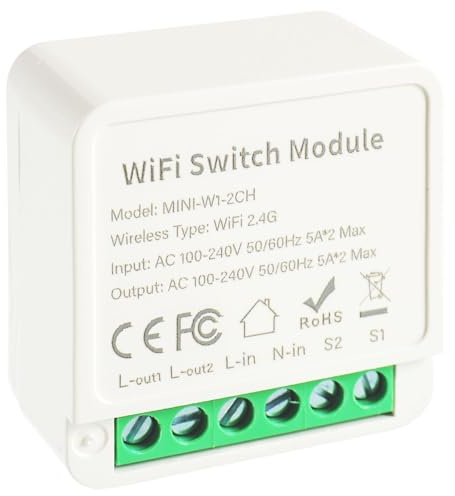 EPLZON 2 Weg Smart Lichtschalter Modul, Mini DIY WLAN Smart Module Passt hinter Wandschalter, Kompatibel mit Tuya App, Alexa, Google Assistant, Neutralleiter Erforderlich (1 Stück)
