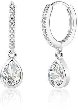Silber 925 Ohrringe für Damen, Kleine Hängende Ohrringe mit Zirkonia Hypoallergen Glitzer Stein Hängende Ohrringe Kleine Huggie Creolen Kleine Strass Anhänger Ohrringe Hängend Damen Schmuckgeschenke