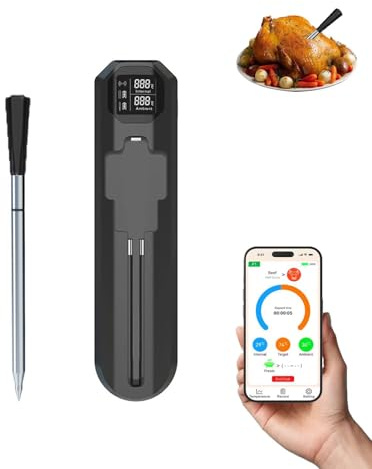 Wireless Bluetooth Meat Thermometer, 820ft Range, VA HD Digital Display, Instant Read, Waterproof Probe for Grilling, Oven, Air Fryer, Smoker, Turkey, Steak, Kitchen Cooking