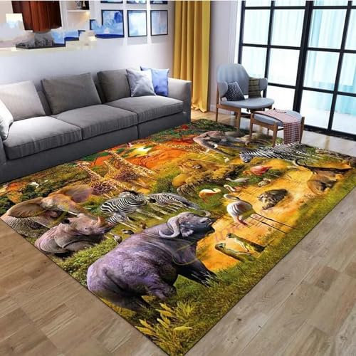 Kind Teppich 160 X 230 cm / 62.99 X 90.55, Schlafzimmer Teppich, 3D Teppiche Wohnzimmer Teppiche Weich rutschfest Teppich Für Wohnzimmer Schlafzimmer Bettvorleger Elefanten-Dschungel-Tier -1A6V1H8