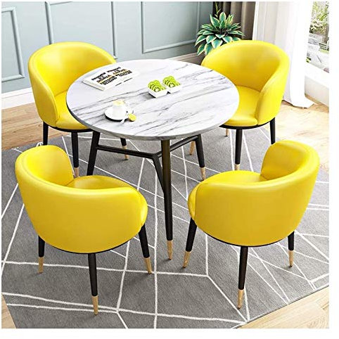 Kleines Büro Besprechungstisch Set mit 4 Stühlen, runder Esstisch für Empfang und Verhandlungen, modernes Design und bequeme Sitzgelegenheit