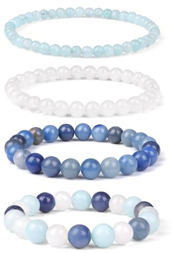 Aidenn 4 Stück Echte Naturstein Edelstein armband Damen,4MM/6MM/8MM/10MM Perlenarmband Damen Heilsteine Armband Anti Stress Perlen armbander set,Handmade Schmuck Geschenk
