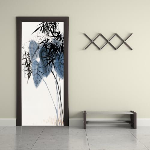 3D Türaufkleber Tinte Blumen Türtapete Wandbild Selbstklebend PVC Wasserdicht Abnehmbar Türfolie TürPoster Fototapete Wohnzimmer Schlafzimmer küche bad büro Dekoration B90 x H200cm
