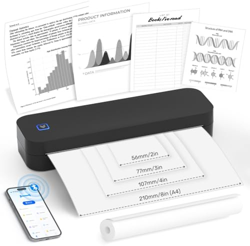 OFFCUP Stampante portatile A4 per viaggi - Stampante termica senza inchiostro Bluetooth compatibile con Android e iOS, supporta carta termica per ufficio e scuola